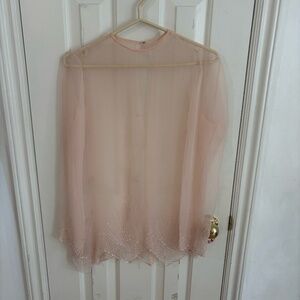 sheer stunning see-thru pink tone beaded top
